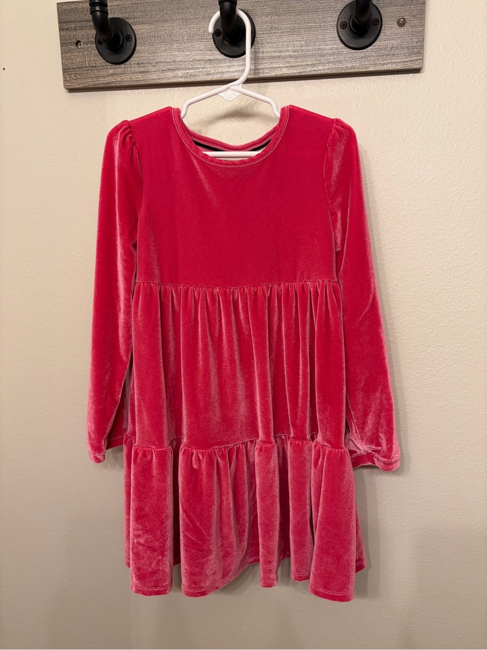 Girls' Velvet Tiered Long-Sleeve Dress